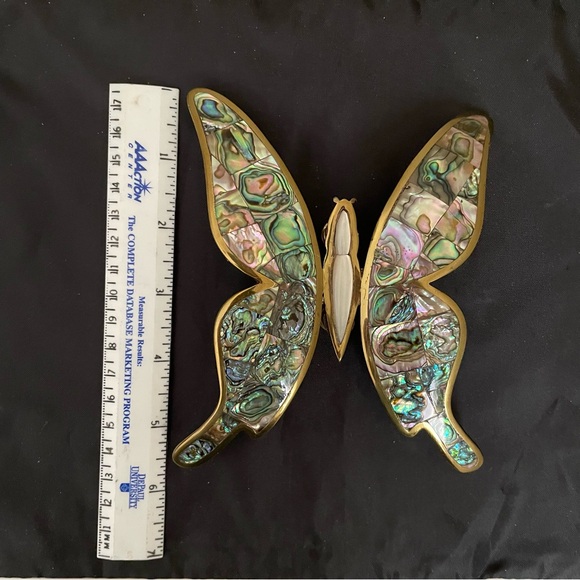 Rare Mid-Century Mosaic Abalone Butterfly With Two Cup Drawer Pulls - Picture 4 of 5